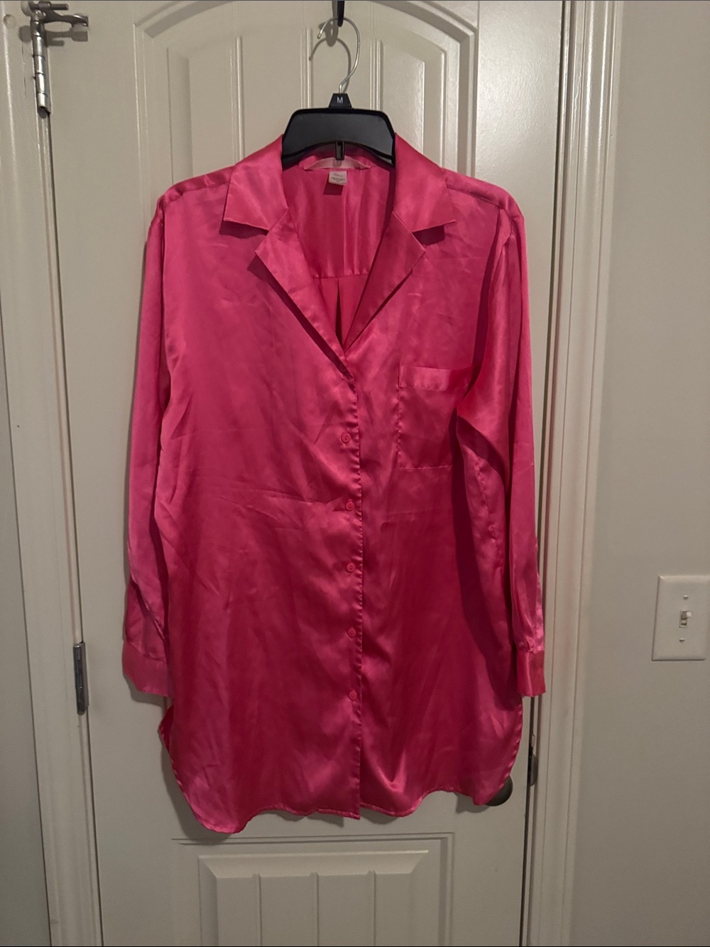 Victoria's Secret Bright Pink Satin Button-Up Sleep Shirt